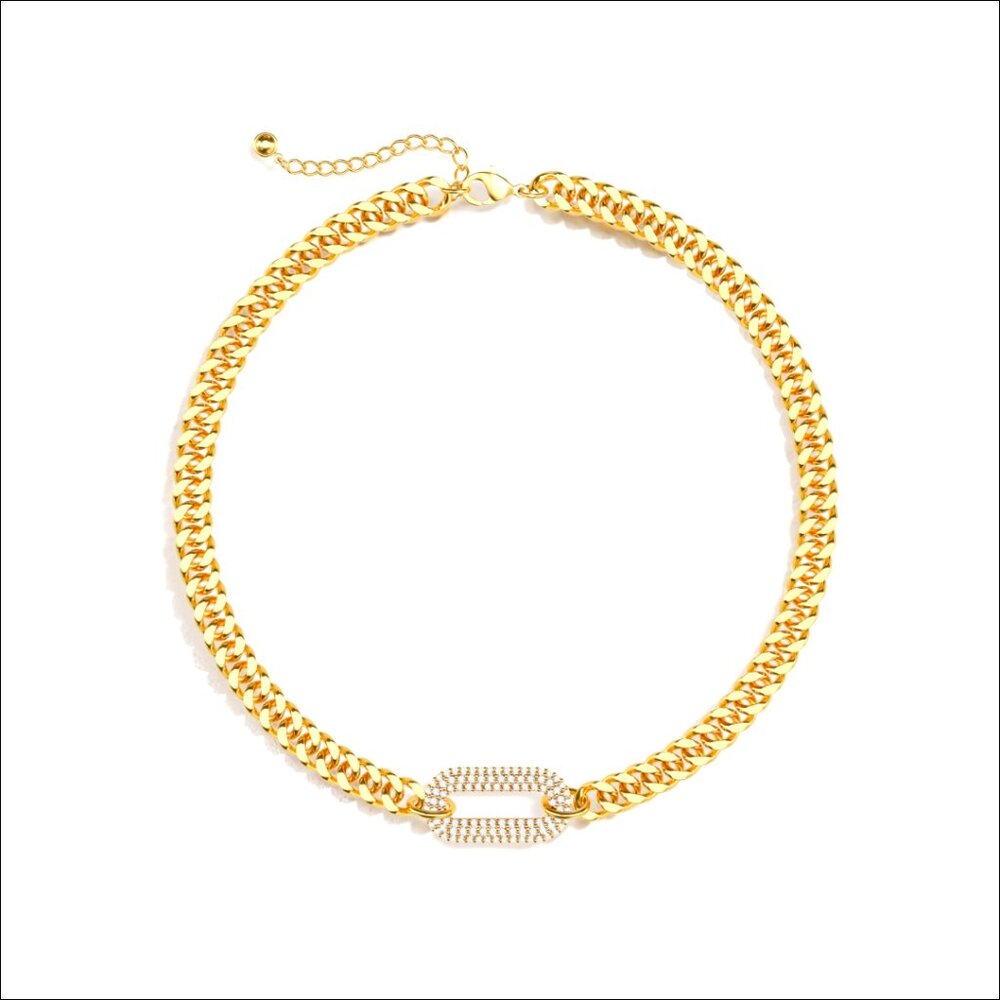 Chunky Herringbone Cuban Link Chain Choker Necklace Adjustable Hypoallergenic